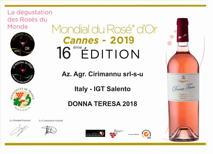 Cannes 2019 - DONNA TERESA - Mondail du Rosè d'OR