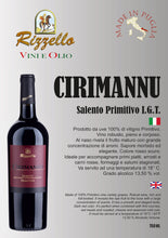 Carica l&#39;immagine nel visualizzatore di Gallery, Cirimannu - Rosso Primitivo - I.G.T. Salento - Bott. ml 750 freeshipping - Rizzello Vini e Olio
